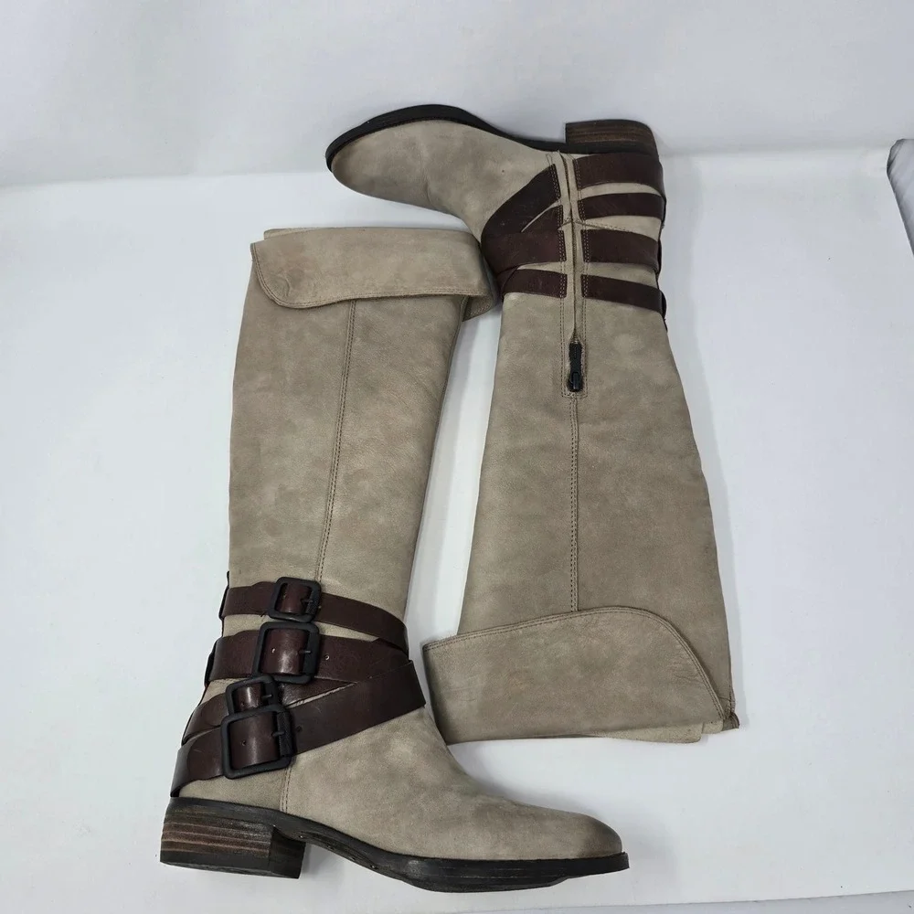 Sam Edelman Pia Boots Knee High Tall Stone Brown Suede Buckle Womens 6M